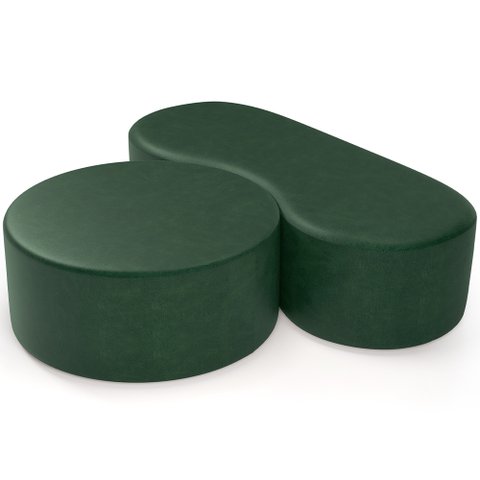 Kit Puff Redondo Lola e Puff Recamier Orgânico Orbit W01 Couríssimo Verde - Lyam Decor