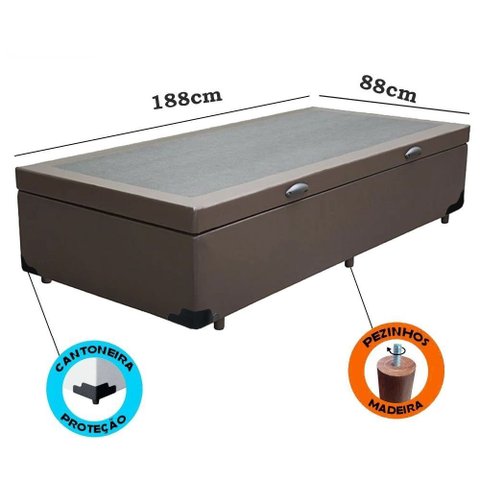 Cama Box Baú Solteirão Sintético Marrom com Pistões a Gás 0.96x2.03