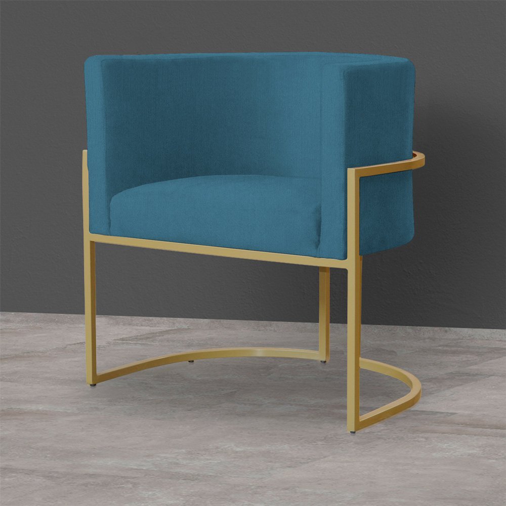 Kit 6 Poltronas Decorativa Sala de Estar Luana Base Gold Suede Azul - Montanaris Decor Md Montanaris - 4