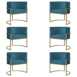 Kit 6 Poltronas Decorativa Sala de Estar Luana Base Gold Suede Azul - Montanaris Decor Md Montanaris - 1
