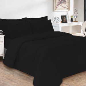 Jogo de Cama Casal 5 Peças com Edredom e Porta Travesseiros Preto Casa Dona