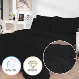 Jogo de Cama Casal 5 Peças com Edredom e Porta Travesseiros Preto Casa Dona - 2