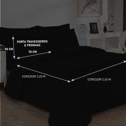 Jogo de Cama Casal 5 Peças com Edredom e Porta Travesseiros Preto Casa Dona - 4