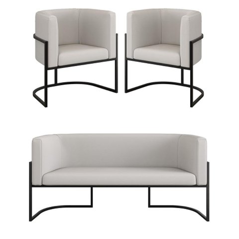 Kit Sofá 2 Lugares + 2 Poltronas Corino Preto Bege