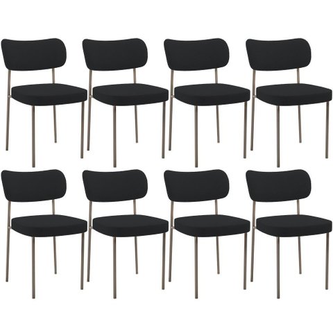 Kit 08 Cadeiras Estofadas para Sala de Jantar Melina Base Arena L02 Bouclê Preto - Lyam Decor