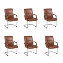 Ver imagem 2 de Kit com 6 Cadeiras Office Base Fixa em Aço Cromado e Couro Ecologico Austin Marrom/Caramelo
