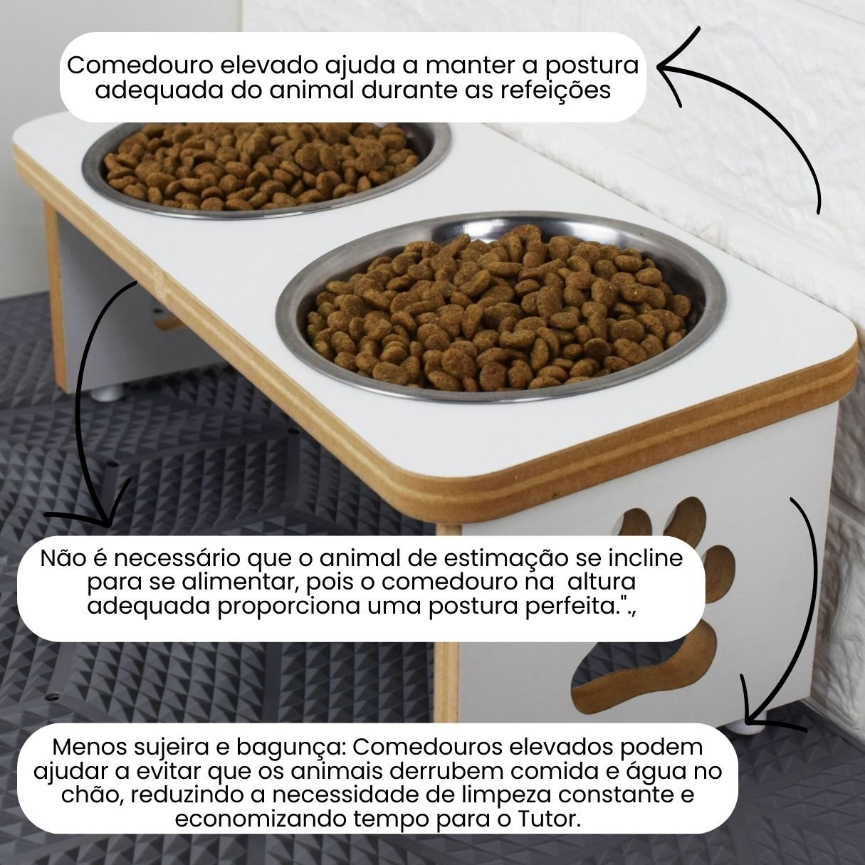 Comedouro Cachorro Elevado Pet Duplo Mdf Linha Básica - Branco - 3