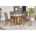 Ver imagem 1 de Conjunto: Mesa Sala Jantar Natalí C/ Tampo Madeirado C/ Vidro Curvo 120x80cm e 4 Cadeiras Bella