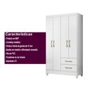 Ver imagem 5 de Guarda Roupa Solteiro 4 portas 2 gavetas Branco Chile - Moval