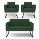Ver imagem 1 de Sofá Namoradeira com 2 Poltronas Base Industrial Preto Marisa Veludo Verde D03 - D'Rossi