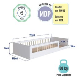 Cama de Chão Solteiro S/colchão C/protetor de Quinas em Silicone Affetto Aft015 Completa Móveis - 4