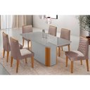 Ver imagem 1 de Conjunto: Mesa Sala Jantar Pietá C/ Tampo Madeirado C/ Vidro Canto Curvo 180x90cm e 6 Cadeiras