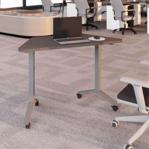 Escrivaninha Trapezoidal Orgânica 120 cm X 52 cm Pés Metal com Rodízio para Escritório e Home