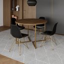 Ver imagem 1 de Mesa Jantar Industrial Redonda 110cm Amêndoa Base V com 4 Cadeiras Eames Eiffel Pretas Base Dourada