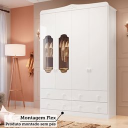 Guarda Roupa de Bebê 4 Portas com Janela e 4 Gavetas Maya Provençal Espresso Móveis - 7