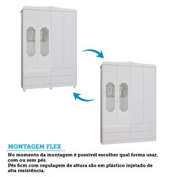 Guarda Roupa de Bebê 4 Portas com Janela e 4 Gavetas Maya Provençal Espresso Móveis - 6