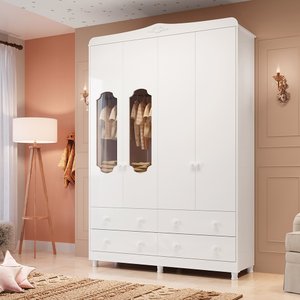 Guarda Roupa de Bebê 4 Portas com Janela e 4 Gavetas Maya Provençal Espresso Móveis