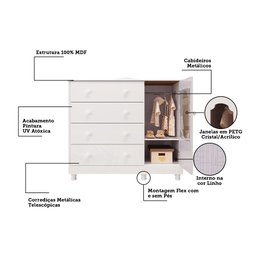 Cômoda de Bebê 1 Porta com Janela e 4 Gavetas Maya Provençal Espresso Móveis - 5