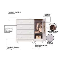 Cômoda de Bebê 1 Porta com Janela e 4 Gavetas Maya Provençal Espresso Móveis - 5