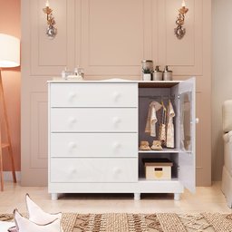 Cômoda de Bebê 1 Porta com Janela e 4 Gavetas Maya Provençal Espresso Móveis - 4