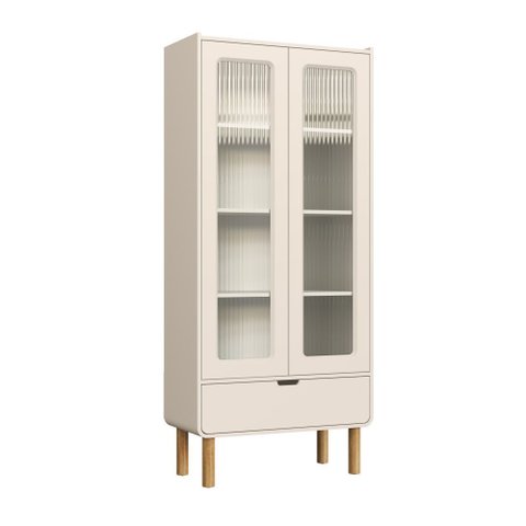 Cristaleira 2 Portas 80cm Orgânico Pé Madeira Aura Artesano | Offwhite - Artesano Home