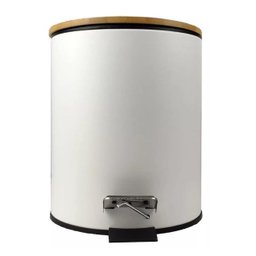 Lixeira Inox Branca 3 L com Pedal e Tampa Bambu - 1