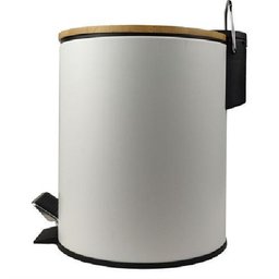 Lixeira Inox Branca 3 L com Pedal e Tampa Bambu - 3