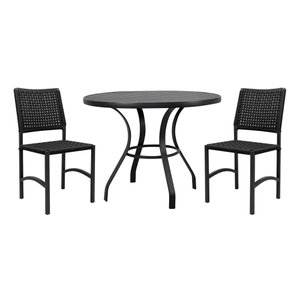 Kit Mesa Dubai em Aluminio Ripado 1,00m com 2 Cadeiras Dubai em Aluminio e Corda Nautica Preta