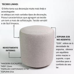 Kit 02 Puffs Decorativos Redondos para Sala Linho Palha Perse  - 3
