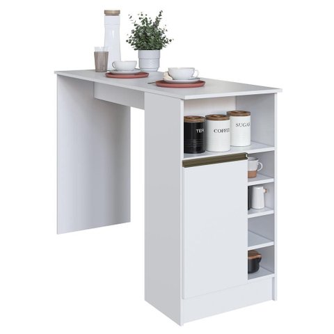 Bancada Ilha Mesa Gourmet Dinamarca 140cm 1 Porta Branco - Indékes