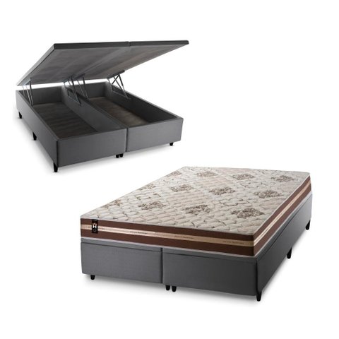 Conjunto Box Baú Queen Chicago Cinza 158x198x64 Espuma D33