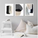Ver imagem 2 de Kit 3 Quadros Abstratos para Sala- Cinza Bege e Preto 33x24cm:madeira Preta