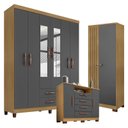 Ver imagem 1 de Guarda Roupa Casal Modena com Espelho 6 Portas e Cômoda Madri Armário Multiuso Versatile Carvalho Am