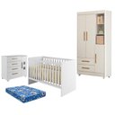 Ver imagem 1 de Guarda Roupa Flocos com Cômoda Fly e Berço Americano Soft Branco Acetinado Colchão Ortobom - Tigus