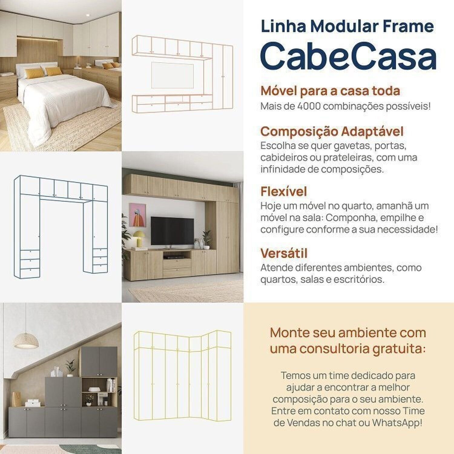 Gaveteiro 45x60 3 Gavetas Frame Módulo CabeCasa MadeiraMadeira - 2