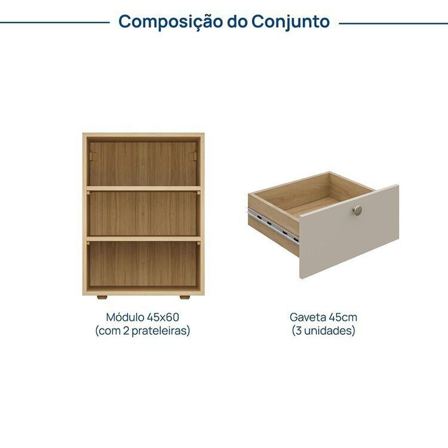 Gaveteiro 45x60 3 Gavetas Frame Módulo CabeCasa MadeiraMadeira - 3