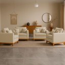 Ver imagem 1 de Kit 4 Poltrona Sofa Benny Linho Bege com Almofada Base de Madeira Castanho - Arkell