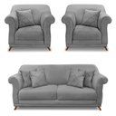 Ver imagem 1 de Kit 2 Poltronas e Sofá Living 2 Lugares 1,80m Vênus Veludo Pés Castanho - Pallazio - Cinza Grafite