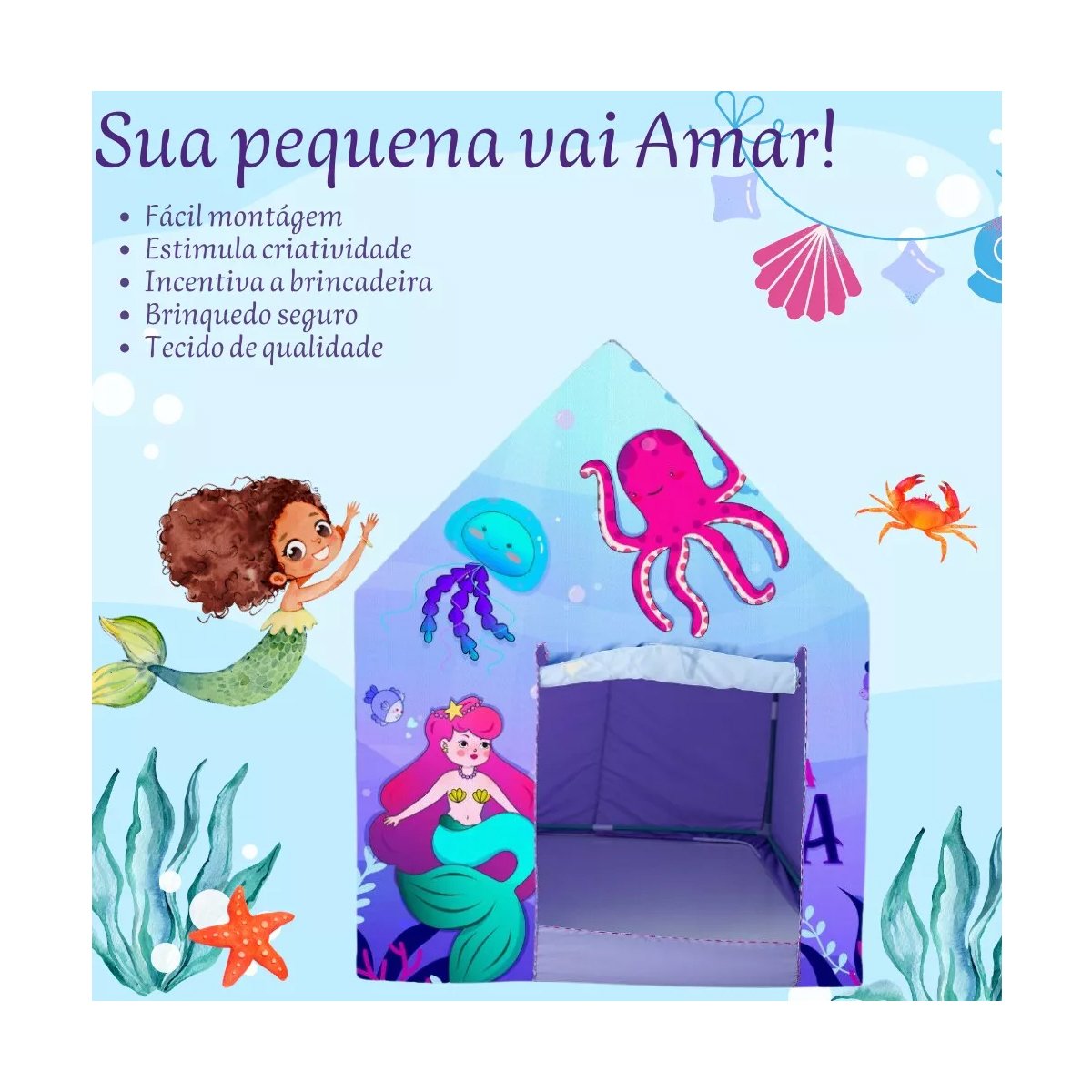 Casinha Barraca Menina Fundo do Mar Sereia Cabana Infantil - 3