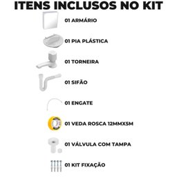 Armário Espelheira + Pia Lavatório 4l + Torneira Reforçada + Sifão Sanfonado + Engate Flexível + Ved - 2
