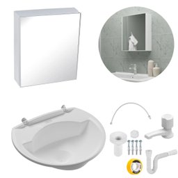 Armário Espelheira + Pia Lavatório 4l + Torneira Reforçada + Sifão Sanfonado + Engate Flexível + Ved - 10