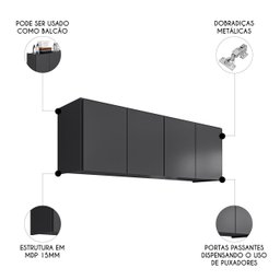 Armário Aéreo Multiuso Lavanderia 118cm Monna Grafite Z34 - Mpozenato - 3