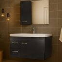 Ver imagem 1 de Kit Gabinete Armario para Banheiro com Cuba e Espelho 73cm Quality Fimap Montado Grafite
