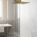 Ver imagem 2 de Ducha Chuveiro Quadrada 20x20 Slim Ultra Fina Dourado Escovado Metal Premium Luxo