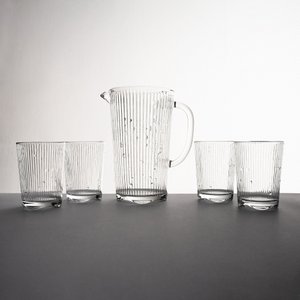 Conjunto Jarra 1,6l com 4 Copos 370ml Vidro Canelado Provence Jogo Jarra e 4 Copos Linha Provence