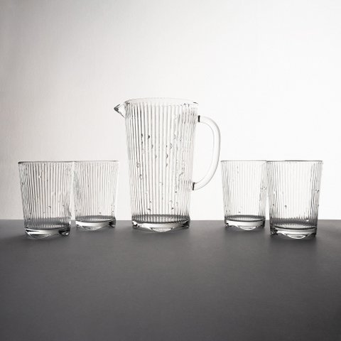 Conjunto Jarra 1,6l com 4 Copos 370ml Vidro Canelado Provence Jogo Jarra e 4 Copos Linha Provence