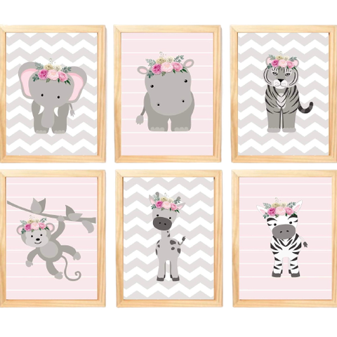 Quadro Infantil Menina 6 un A4 vidro e pendurador