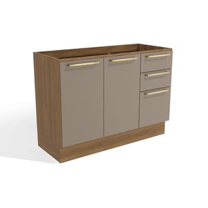 Balcão de Pia Cozinha Botanic 120cm 02 Portas 03 Gavetas M624 Kappesberg - Nogueira/fendi