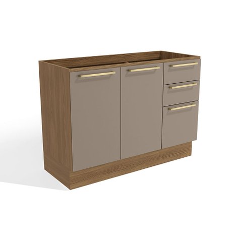 Balcão de Pia Cozinha Botanic 120cm 02 Portas 03 Gavetas M624 Kappesberg - Nogueira/fendi