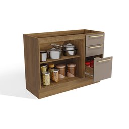 Balcão de Pia Cozinha Botanic 120cm 02 Portas 03 Gavetas M624 Kappesberg - Nogueira/fendi - 2